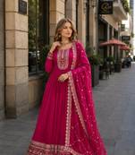 Pink georgette readymade anarkali suit with embroidery & sequence work