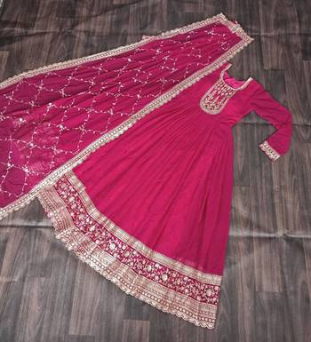 Pink georgette readymade anarkali suit with embroidery & sequin work 3