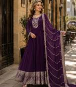 Purple georgette readymade anarkali suit with embroidery & sequence work