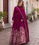 Purple silk readymade anarkali suit with embroidery & sequence work