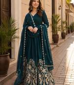 Emerald silk readymade anarkali suit with embroidery & sequence work