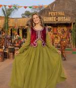 Mehendi chanderi readymade gown with embroidery & beats work