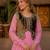 Pink chanderi readymade gown with embroidery & beats work