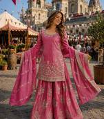 Pink silk readymade suit with zari & sequence embroidery work