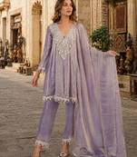 Purple silk readymade suit with real mirror & embroidery work