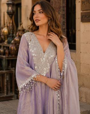 Purple silk suit with real mirror & embroidery work 2