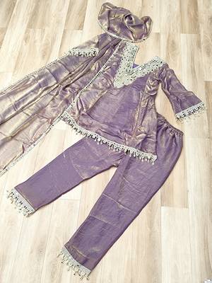 Purple silk suit with real mirror & embroidery work 3