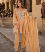 Yellow silk readymade suit with real mirror & embroidery work