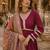 Maroon roamn silk free size stitched anarkali suit with mirror lace work