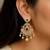 Traditional gold plated chandbali earrings with cz stones, ruby pink & green stones, pearl drops for women