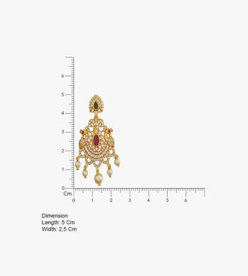 Traditional gold plated chandbali earrings with cz stones, ruby pink & green stones, pearl drops for women 4