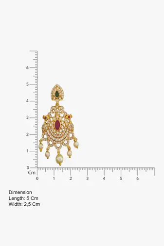 Traditional gold plated chandbali earrings with cz stones, ruby pink & green stones, pearl drops for women
