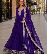 Purple georgette readymade anarkali suit with embroidery & zari work