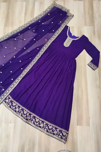 Purple georgette anarkali suit with embroidery & zari work