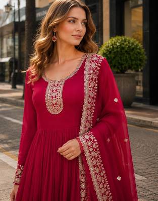 Pink georgette readymade anarkali suit with embroidery & zari work 2