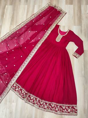 Pink georgette readymade anarkali suit with embroidery & zari work 3