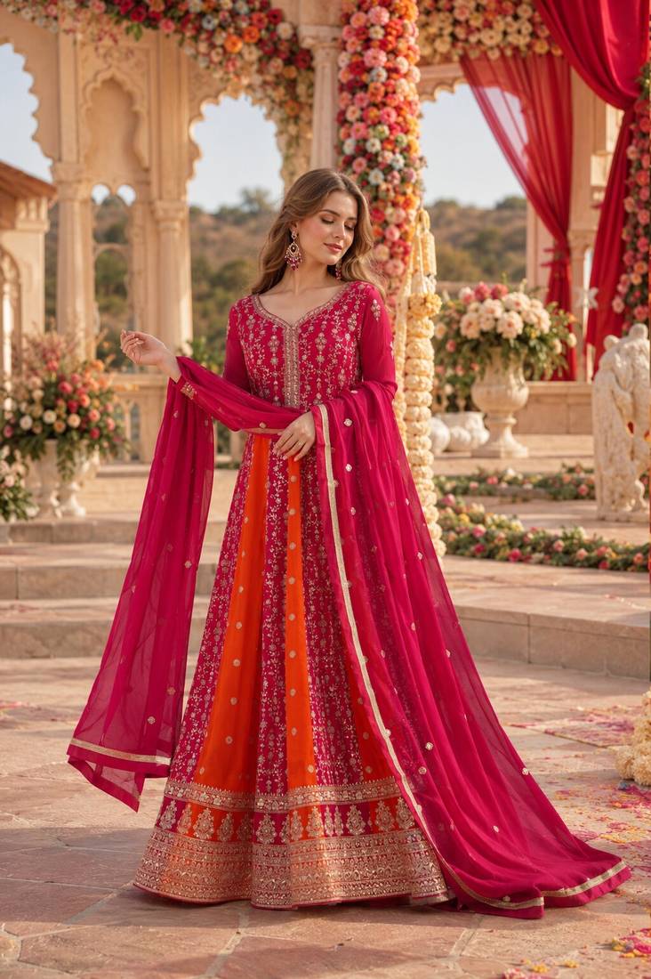 Rani georgette readymade anarkali suit with embroidery & zari work