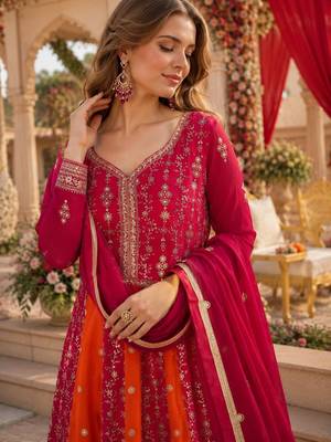 Rani georgette anarkali suit with embroidery & zari work 2