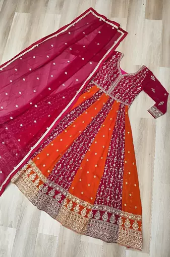Rani georgette anarkali suit with embroidery & zari work