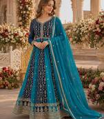 Blue georgette readymade anarkali suit with embroidery & zari work