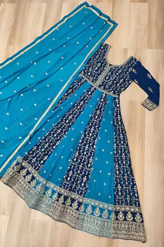 Blue georgette readymade anarkali suit with embroidery & zari work