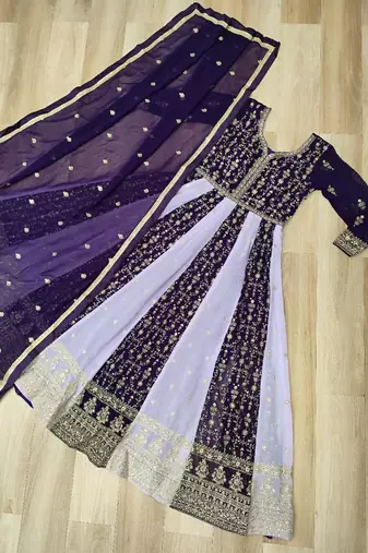 Purple georgette readymade anarkali suit with embroidery & zari work