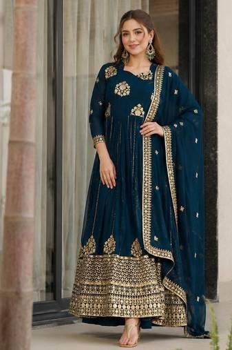 Navy georgette anarkali suit with embroidery & zari work