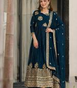 Navy georgette readymade anarkali suit with embroidery & zari work