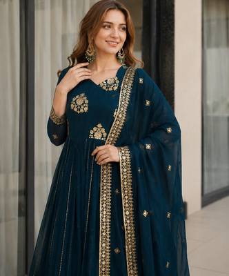 Navy georgette anarkali suit with embroidery & zari work 2