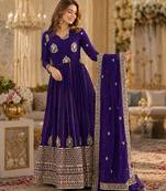 Violet georgette readymade anarkali suit with embroidery & zari work