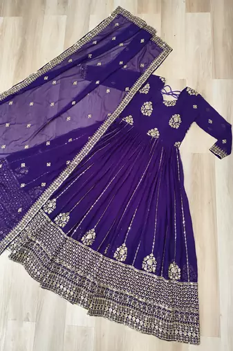 Violet georgette readymade anarkali suit with embroidery & zari work