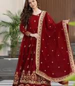 Red georgette readymade anarkali suit with embroidery & zari work