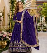Violet georgette readymade anarkali suit with embroidery & zari work