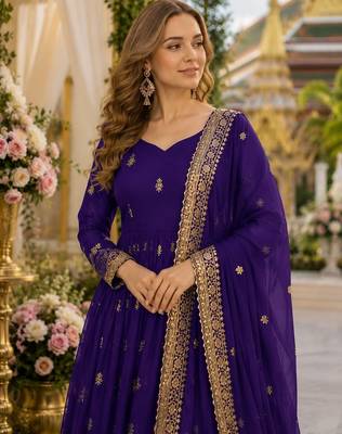 Violet georgette readymade anarkali suit with embroidery & zari work 2