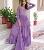 Lavender georgette readymade anarkali suit with embroidery & zari work