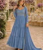 Blue georgette readymade anarkali suit with embroidery & zari work