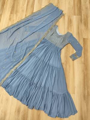 Blue georgette readymade anarkali suit with embroidery & zari work 3