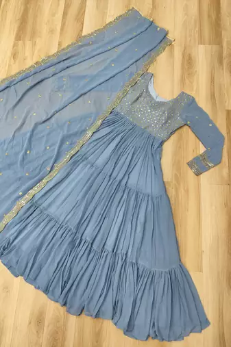 Blue georgette readymade anarkali suit with embroidery & zari work