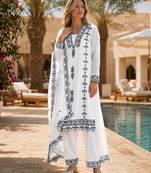 Blue&white georgette readymade suit with thread embroidery work