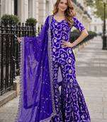 R blue viscose readymade suit with jacquard & embroidery work