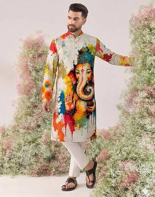 Ganesha carnival special cotton digital print men's kurta 1