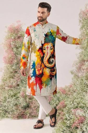 Ganesha carnival special cotton digital print men's kurta
