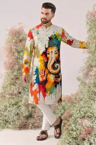 Ganesha carnival special cotton digital print men's kurta