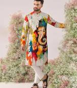 Ganesha carnival special cotton digital print men's kurta