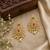 Traditional gold plated cz chandbali earrings for women & girls  ruby pink stone & green pearl drop dangle earrings