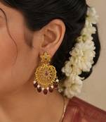 Traditional Gold-Plated Red Maroon Beads & Pearl Drop Ethnic Chandbali Earrings for Women, Wedding & Festive Wear