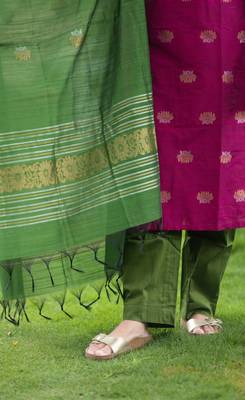 Rani jaquard  kanchi cotton with jari work kurti dupatta pant  set 4