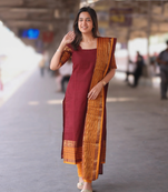 Maroon jaquard  kanchi cotton kurti dupatta and pant  set