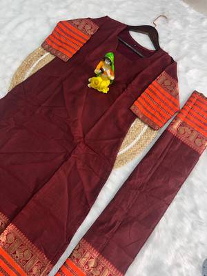 Maroon jaquard  kanchi cotton kurti dupatta and pant  set 5