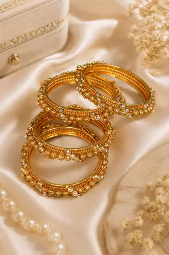 Heritage Gold Beaded Stone Bangles